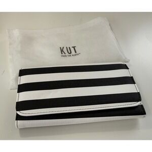 KUT from the Kloth Black White Striped Trifold Wallet with ID Window + Dust Bag